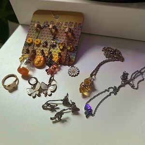 gold and silver flowery coquette jewelry bundle